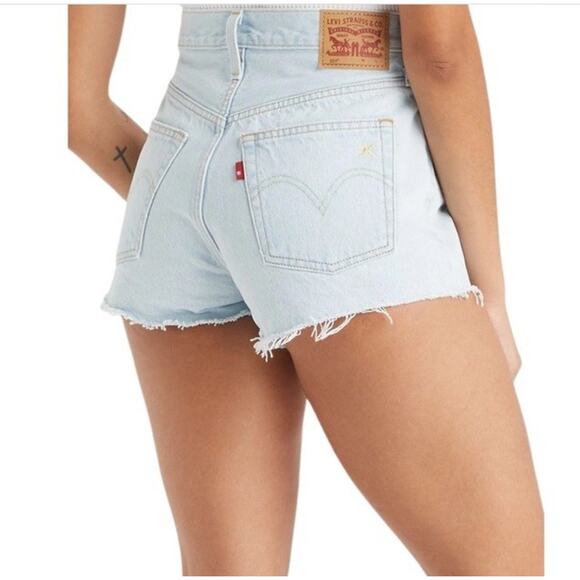 Levi's 501 Denim Shorts Womens 29 High Rise Embroidered Button Fly Festival NWT - Picture 2 of 12